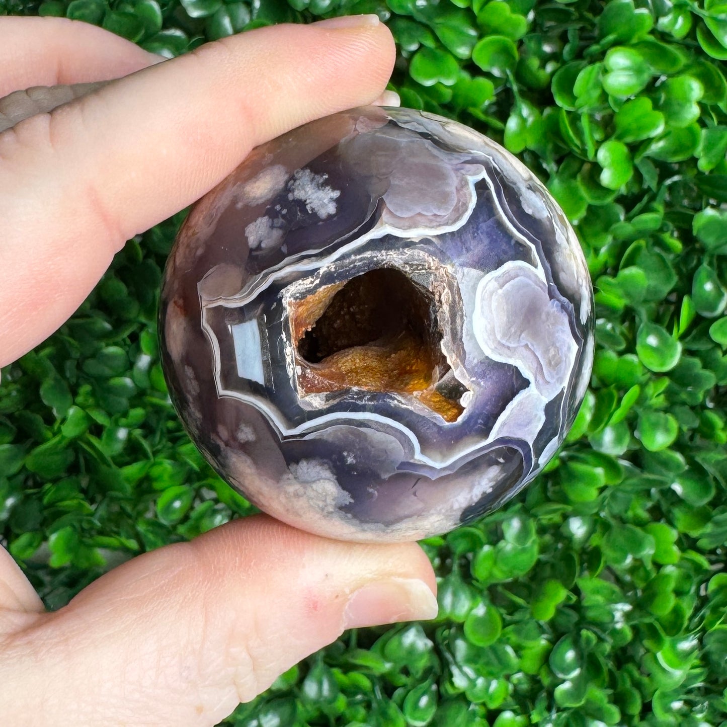 Imperfect Black flower agate sphere 30
