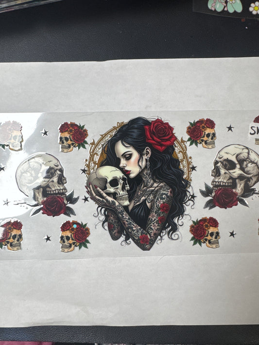 SK5 Beautiful girl with skulls and roses uvdtf wrap
