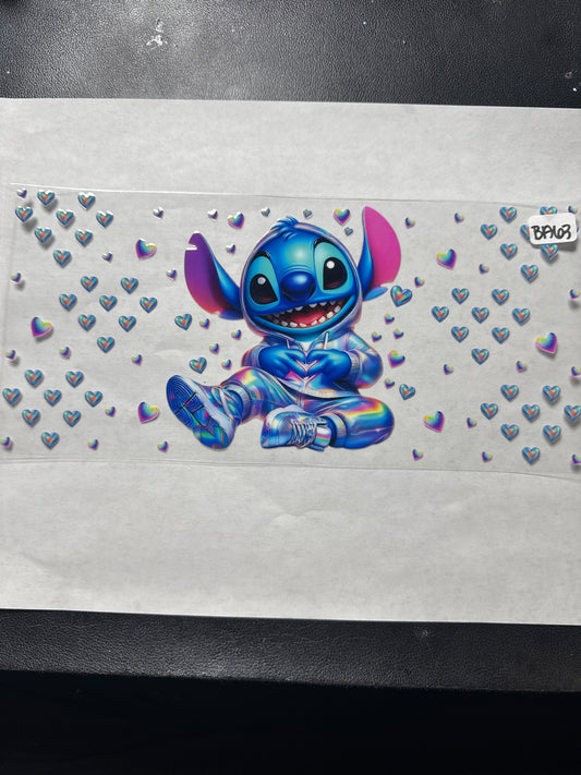 BA63 Blue alien with hearts uvdtf wrap