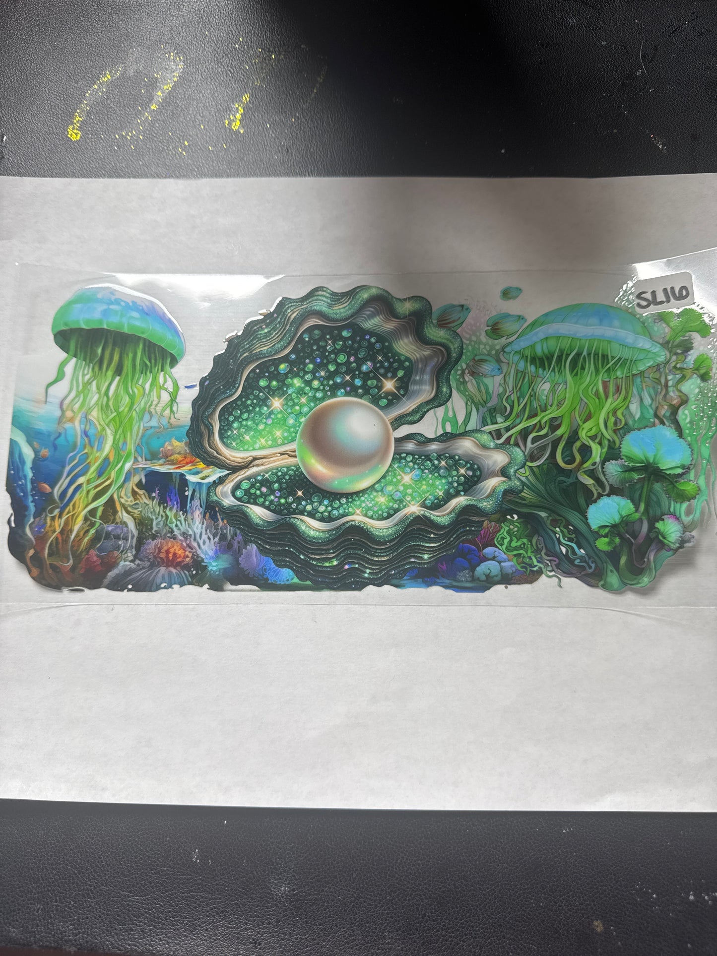 SL16 green/teal clam with pearl uvdtf wrap