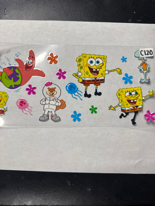 C120 yellow square man and friends character wrap uvdtf