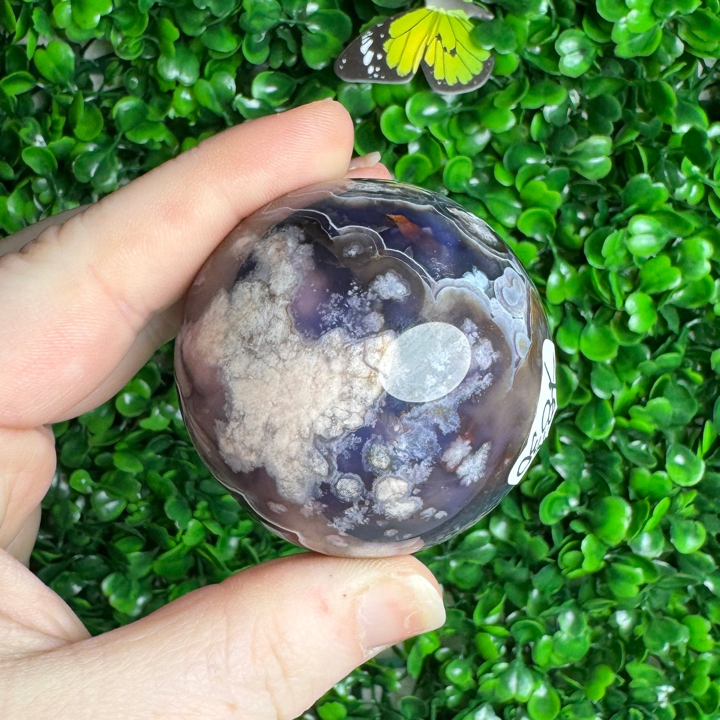 Imperfect Black flower agate sphere 30