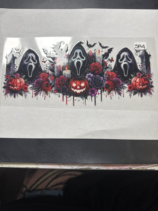 SP14 Ghost face with flowers UVDTF wrap