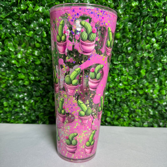 24oz Acrylic Cactus Peen lava drip glitter snowglobe tumbler