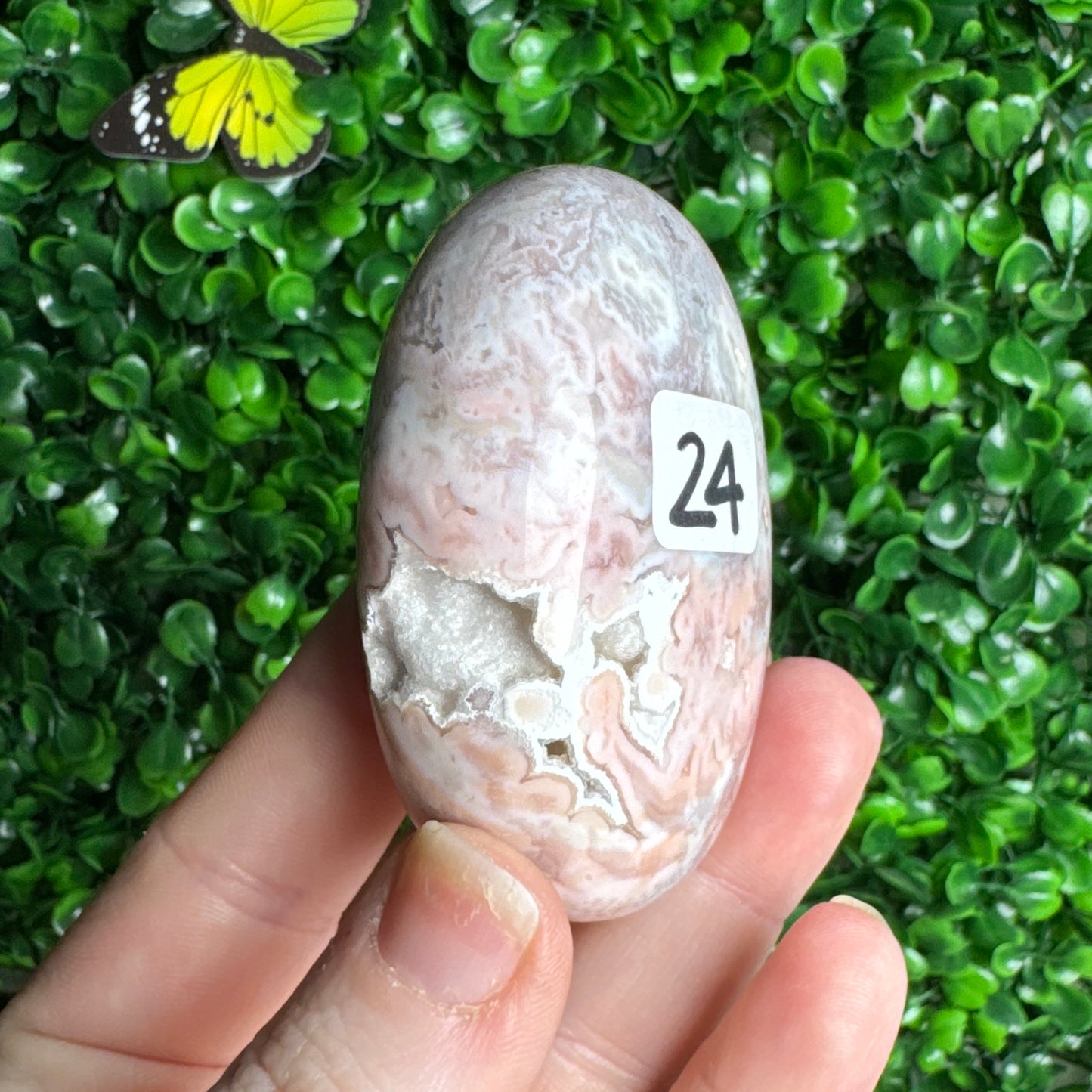 Pink Plume Agate Palm Stone