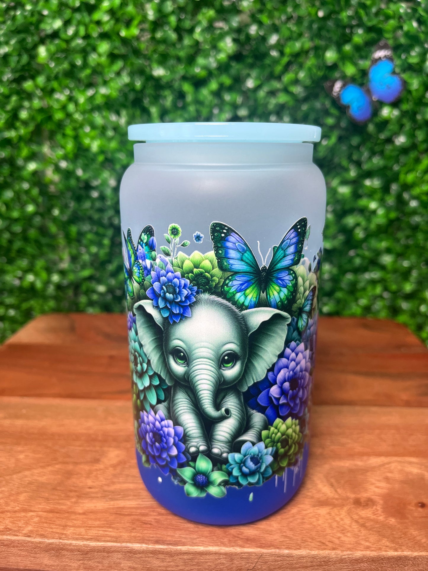 16oz Elephant Flowers UVDTF Glass Cup