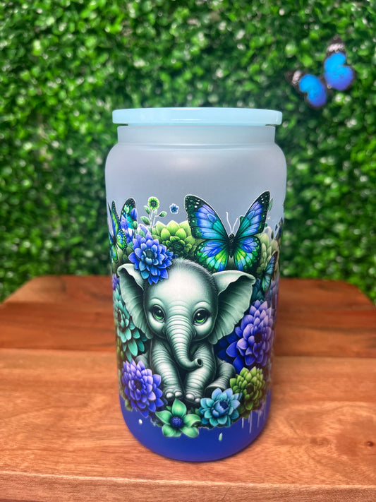 16oz Elephant Flowers UVDTF Glass Cup