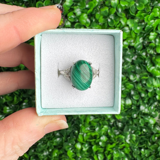 Malachite Rings 925 sterling silver adjustable