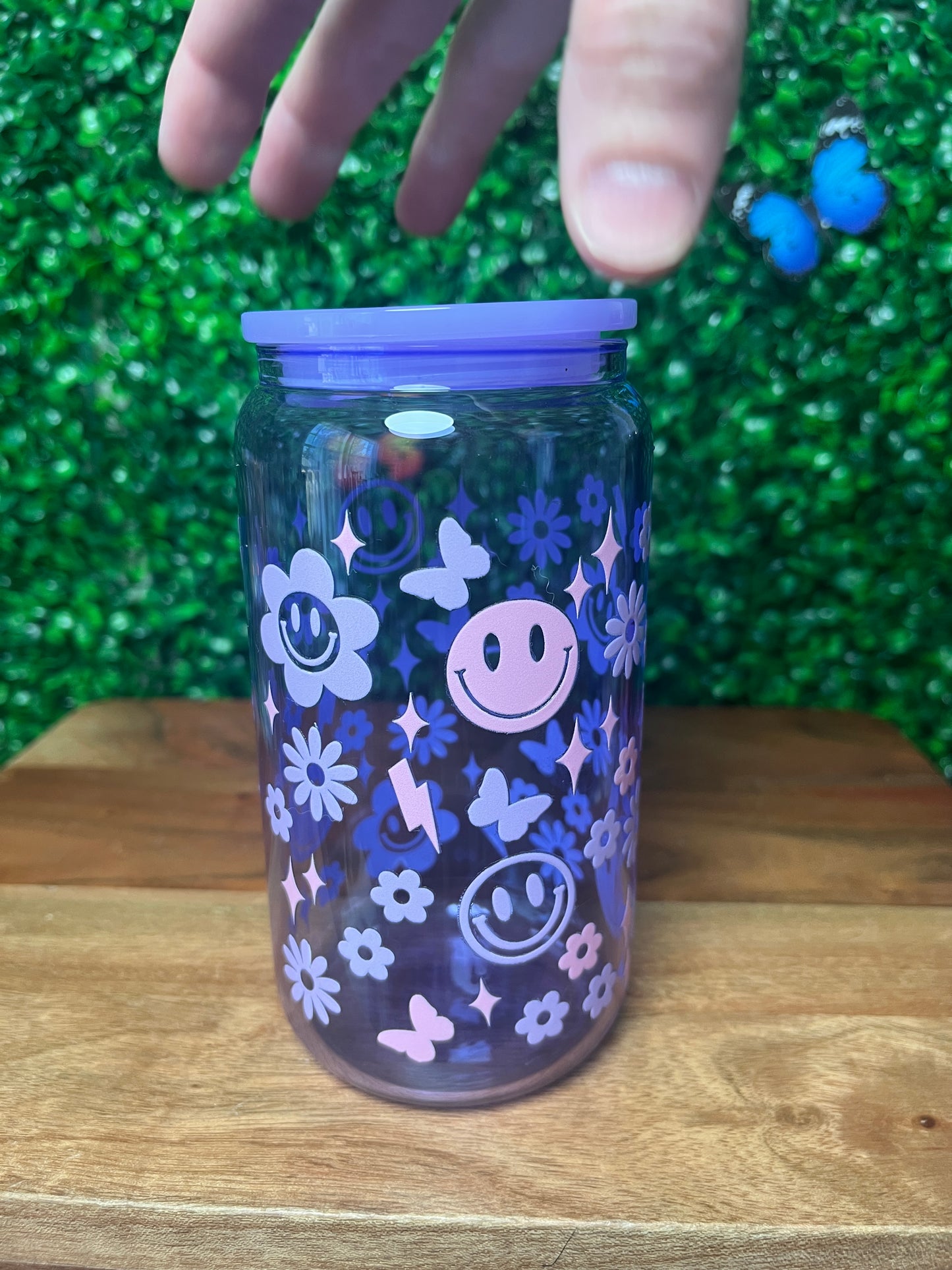16oz Emoji Flowers UVDTF Glass Cup