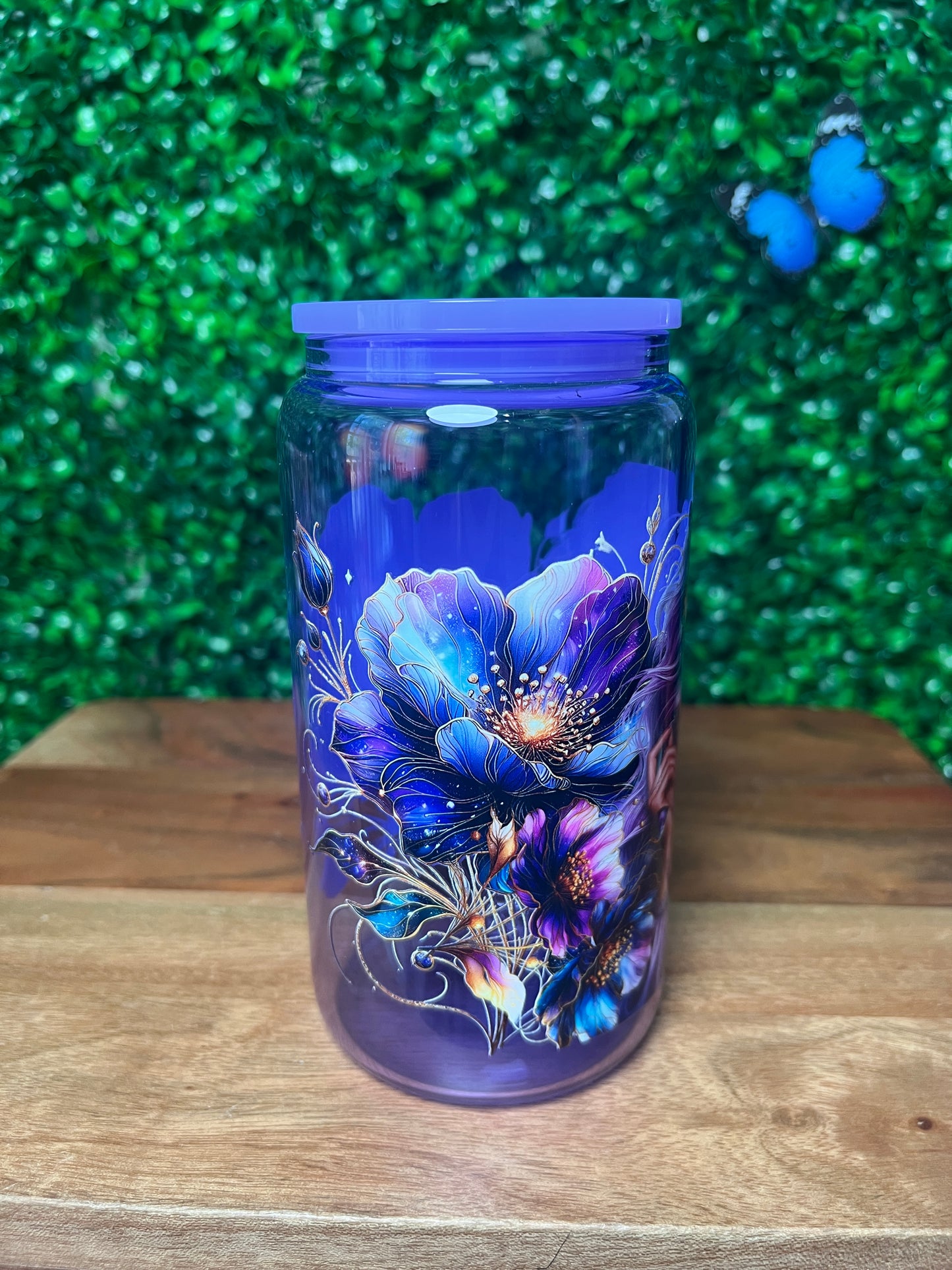 16oz Girl Flowers Butterfly UVDTF Glass Cup