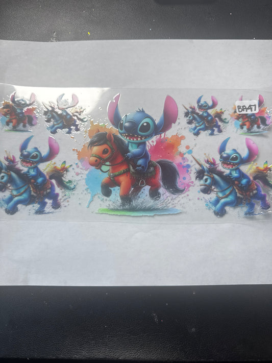BA 47 Blue alien on a pony uvdtf wrap