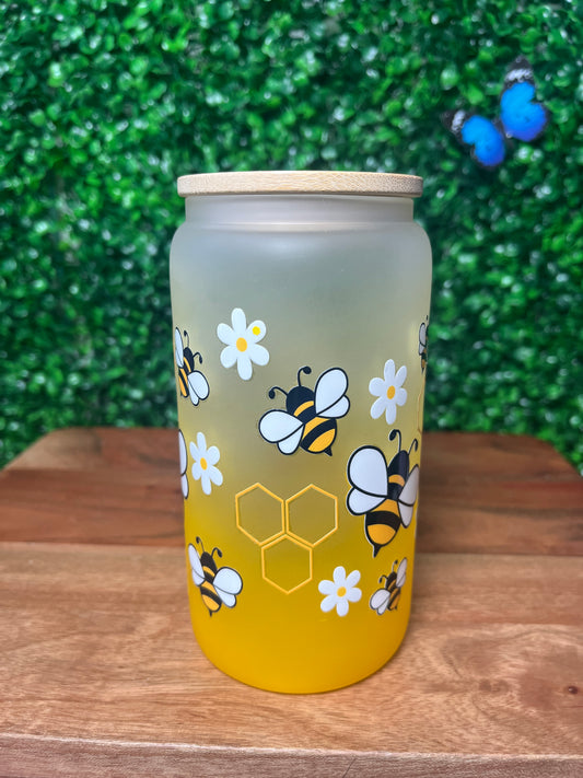 16oz Bees UVDTF Glass Cup