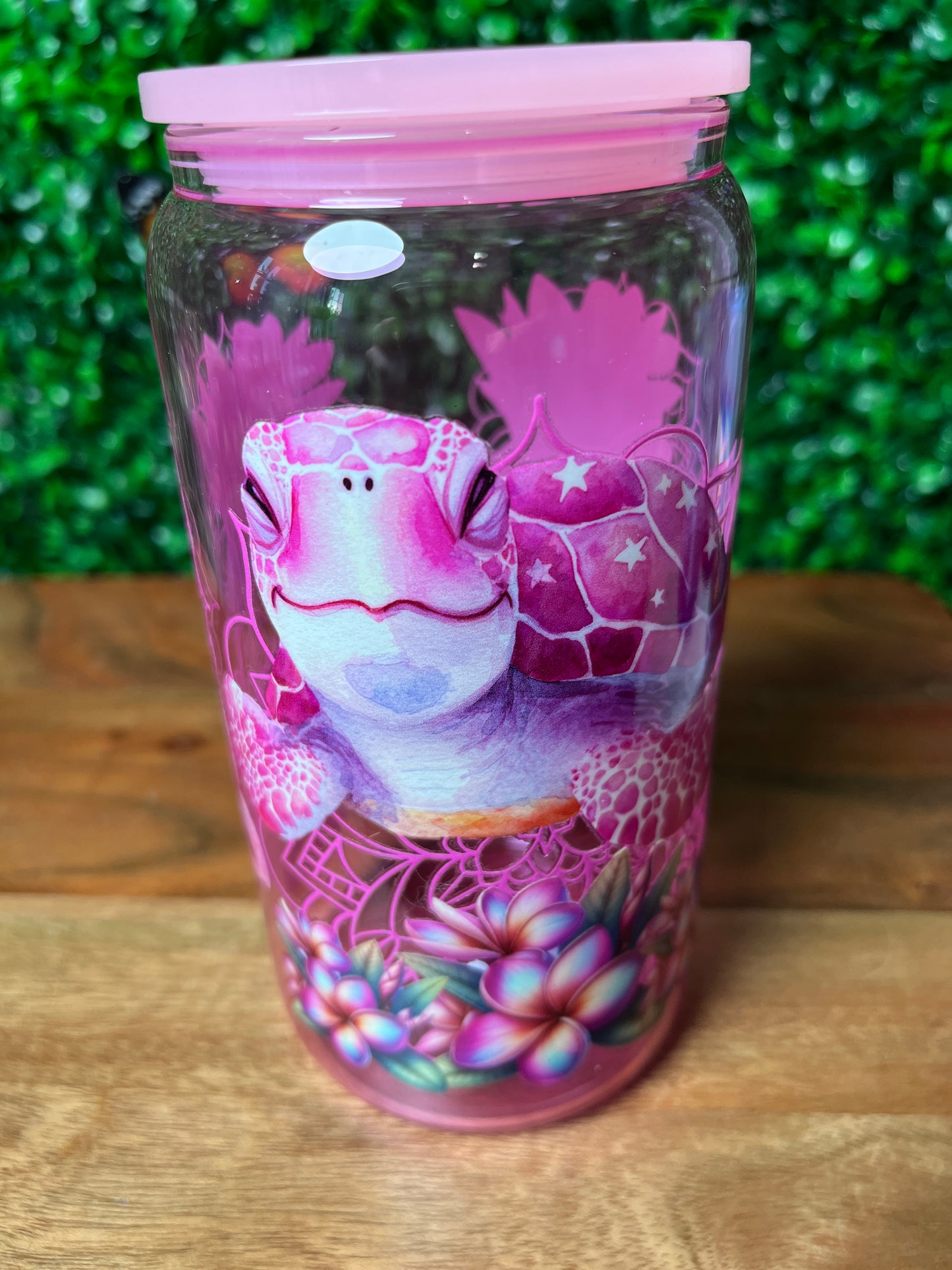 16oz Turtle Flowers UVDTF Glass Cup