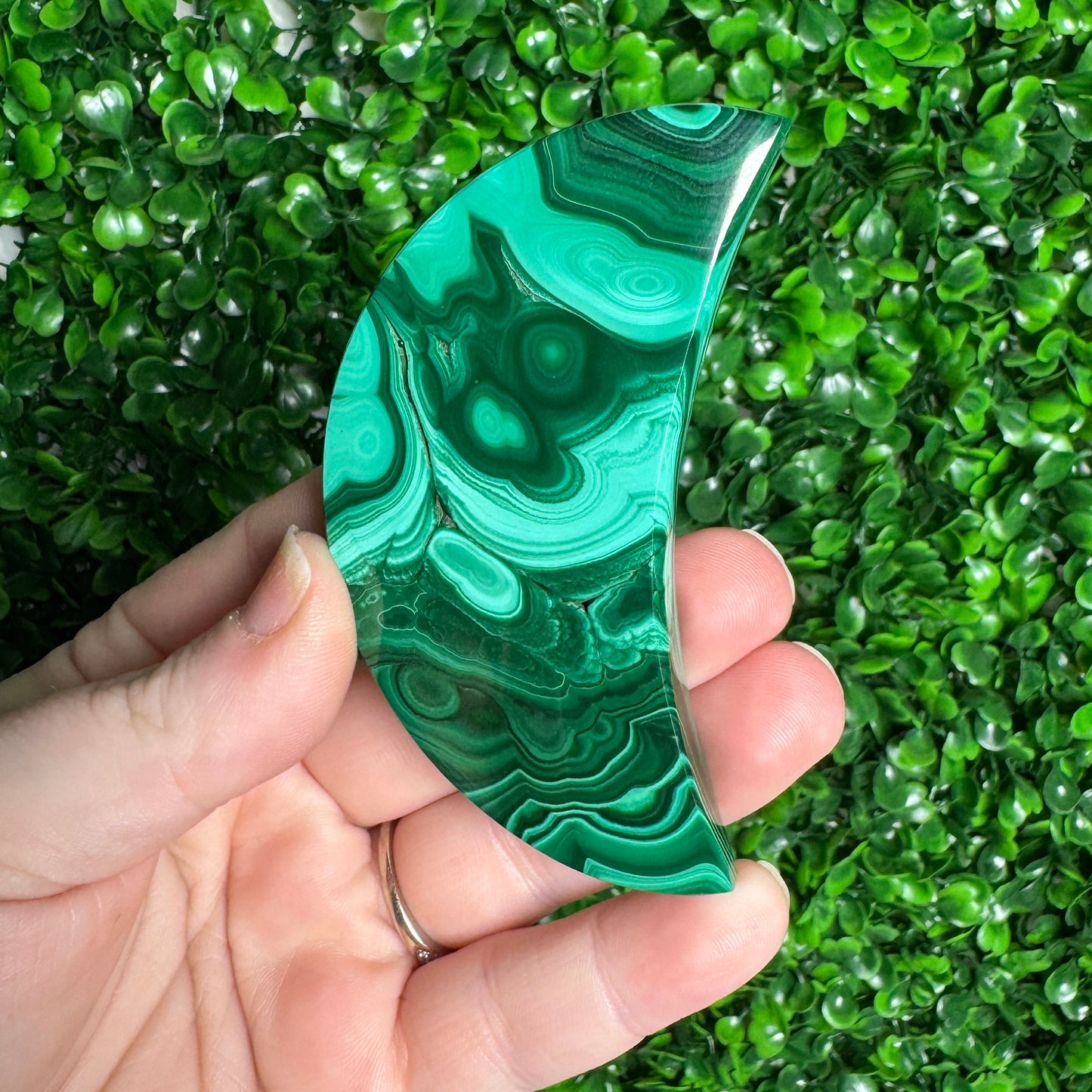 Malachite moon carvings