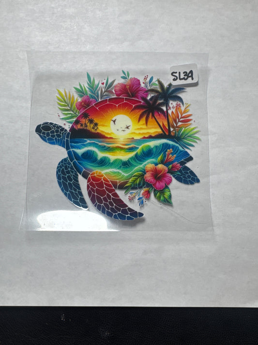 SL34 turtle with palm trees and sunset uvdtf wrap