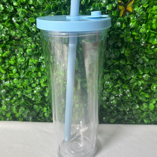 24oz Colored acrylic Snow globe Tumbler with colored straw