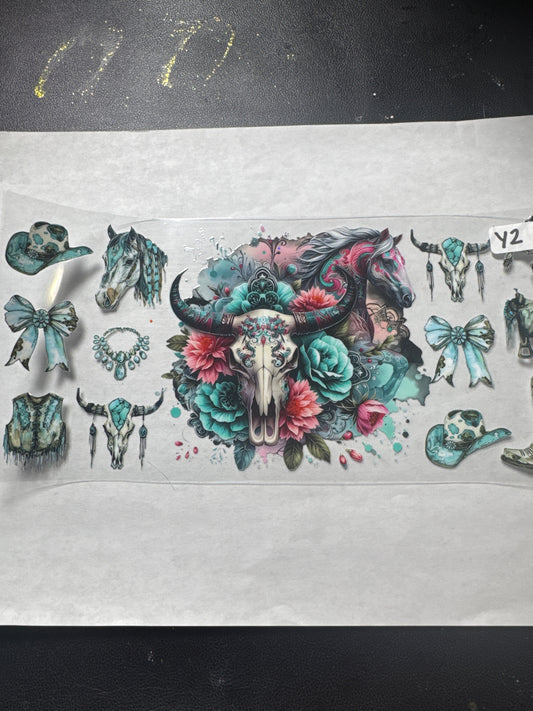 Y2 country western style horse and skull uvdtf wrap