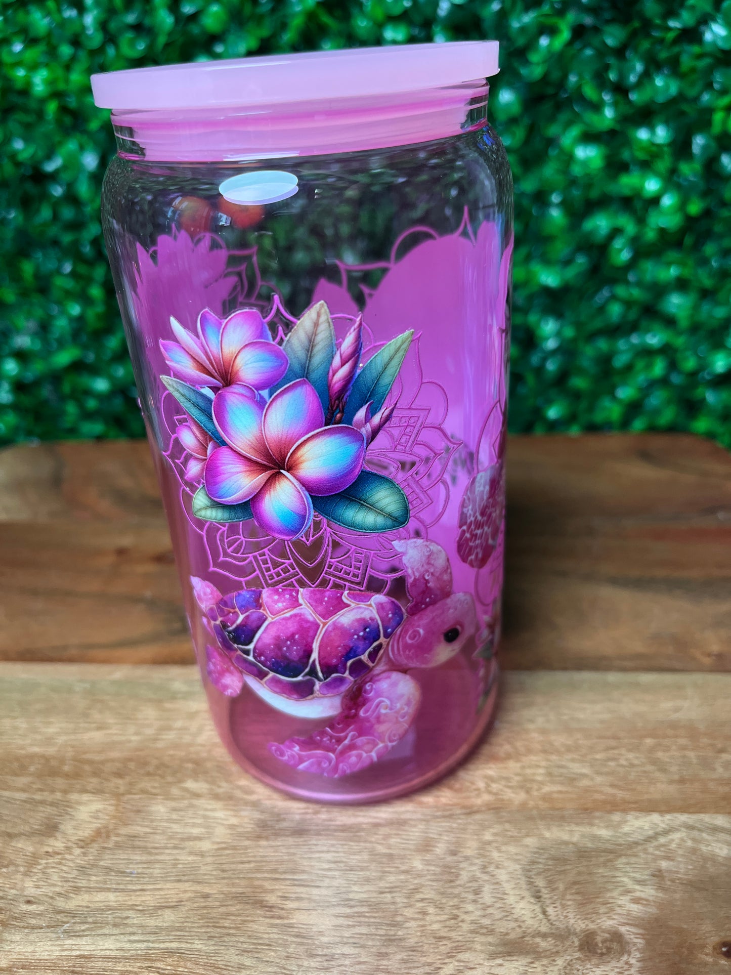16oz Turtle Flowers UVDTF Glass Cup