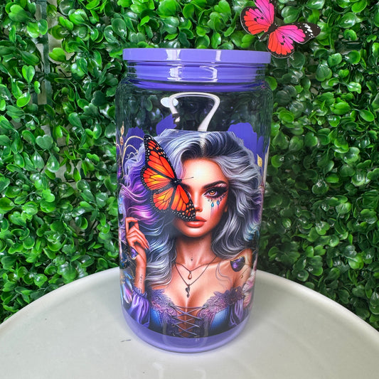 16oz Glass Purple Goddess UVDTF cup