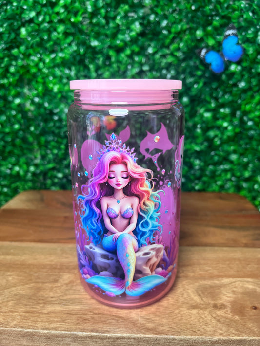 16oz Mermaid Ocean UVDTF Glass Cup