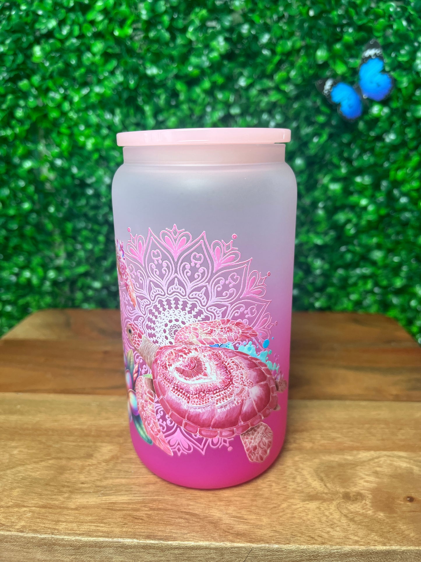 16oz Turtle Flower UVDTF Glass Cup