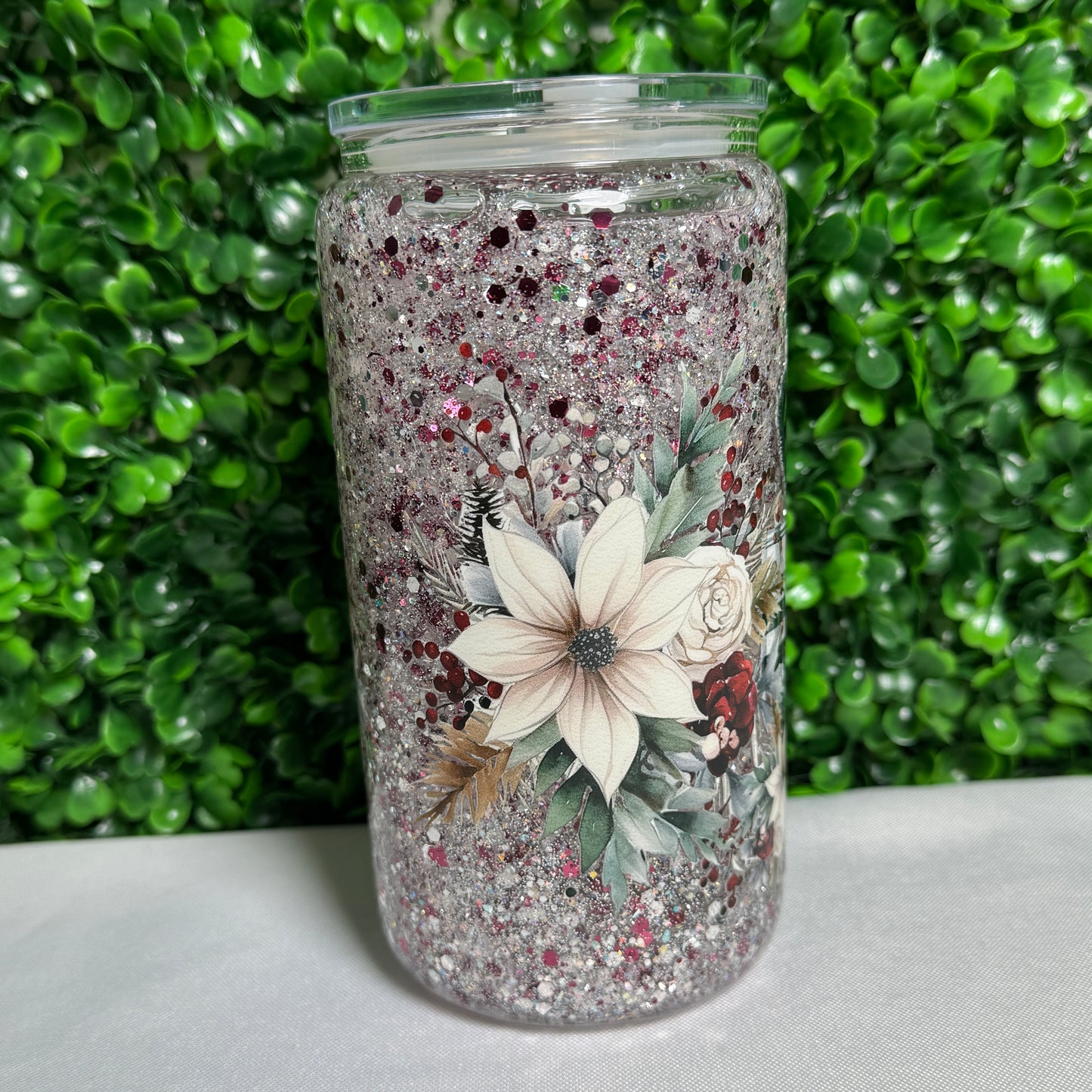 16oz Glass Highland Cow UVDTF glitter snowglobe cup