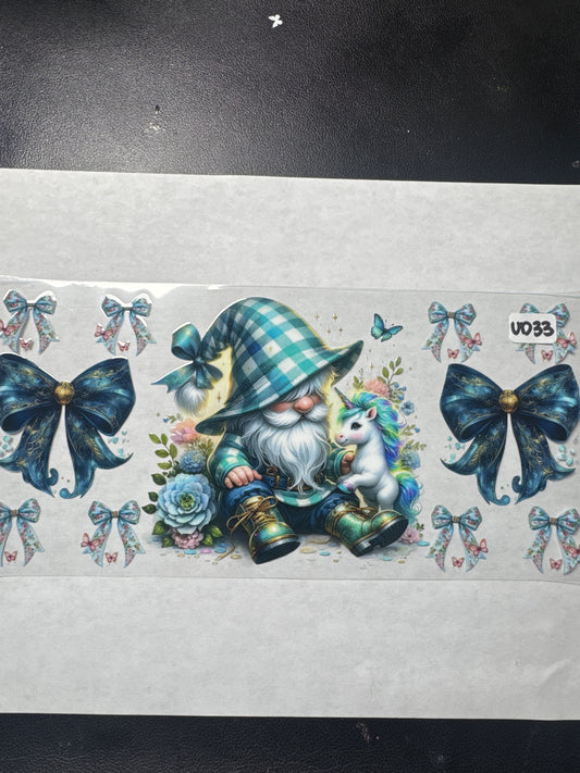 UD33 blue gnomes with bows and unicorn uvdtf wrap