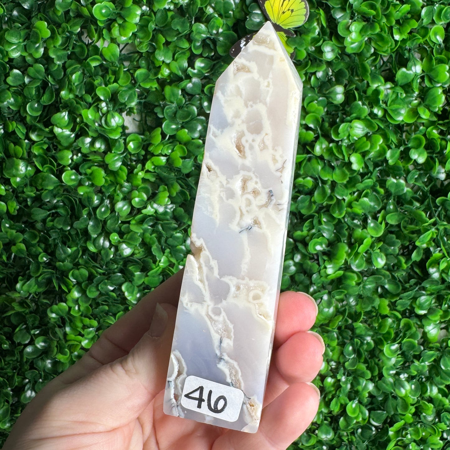 Druzy White Plume Agate Tower