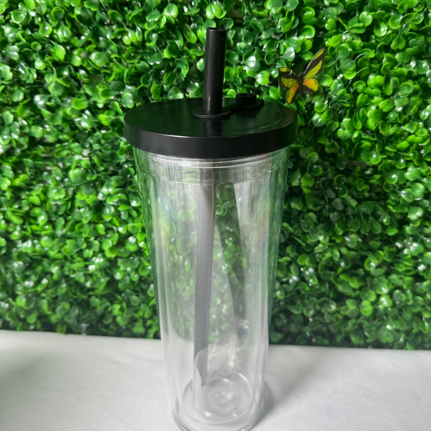 24oz Colored Acrylic Snowglobe Tumbler with colored straw