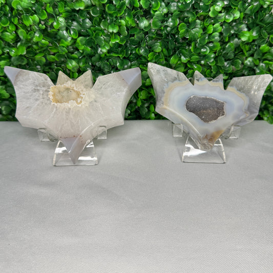 Druzy Agate Bat Carvings