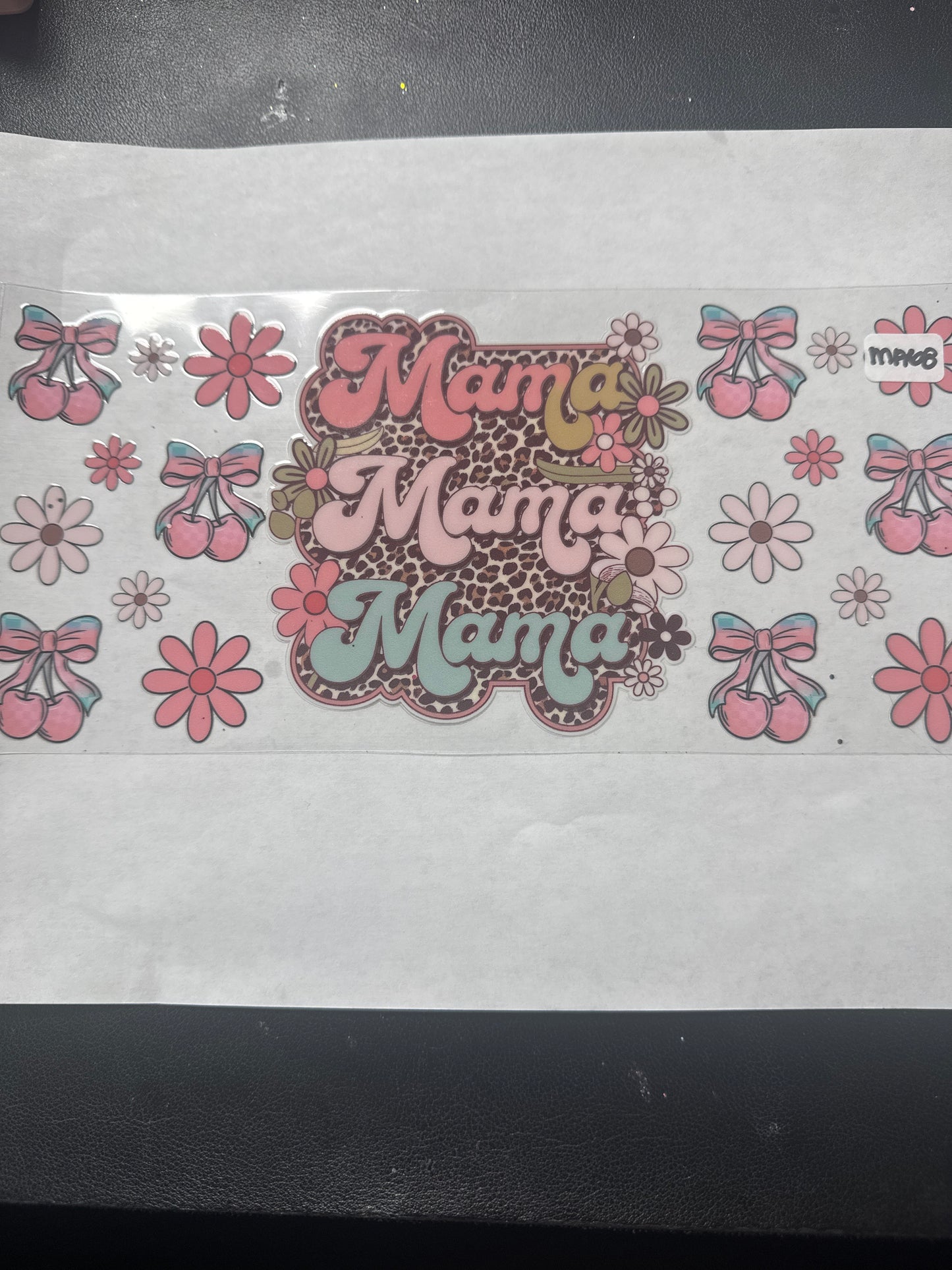 MA 68 Mama uvdtf wrap with animal print, flowers and bows