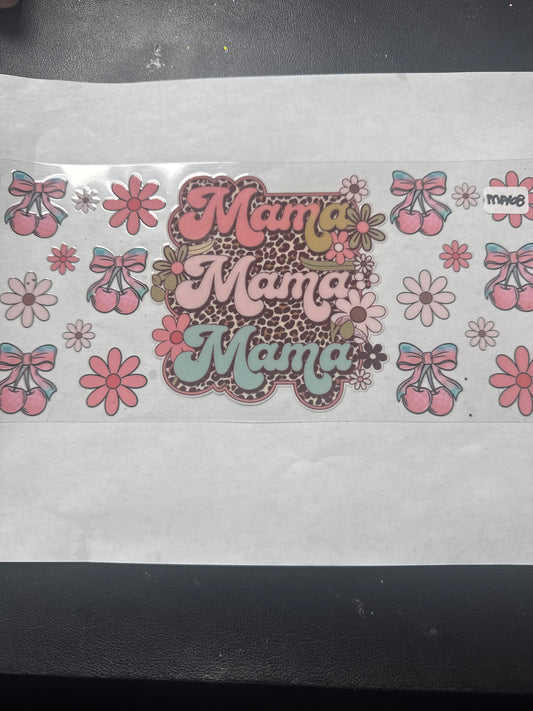 MA 68 Mama uvdtf wrap with animal print, flowers and bows