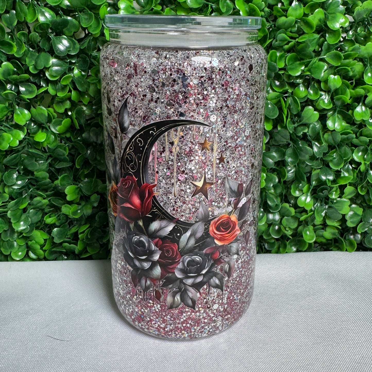 16oz glass crystal uvdtf glitter snowglobe cup