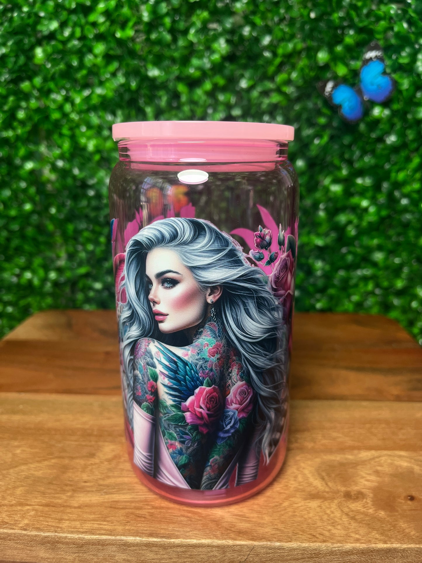 16oz Flowers Girl UVDTF Glass Cup