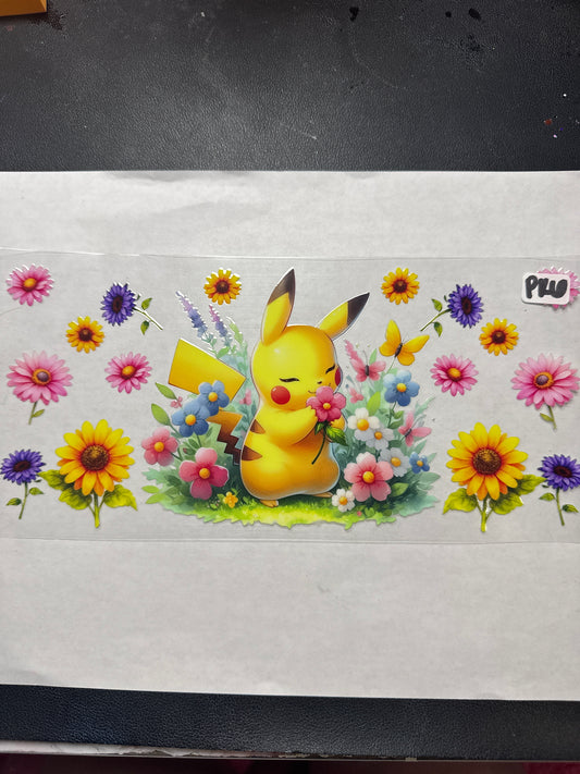 Pk6 yellow lightning mouse with flowers uvdtf