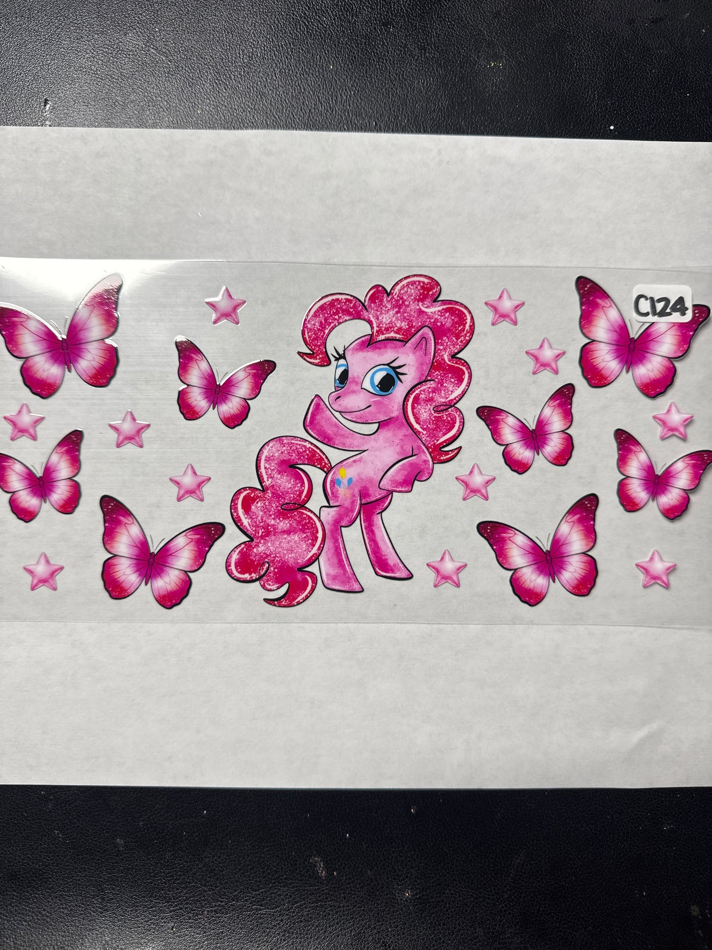 C124 Pink pony character and butterfly uvdtf wrap