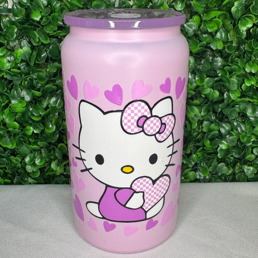 Purple Cat with hearts UVDTF cup