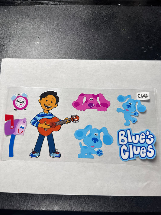 C142 blue dog and character uvdtf wrap