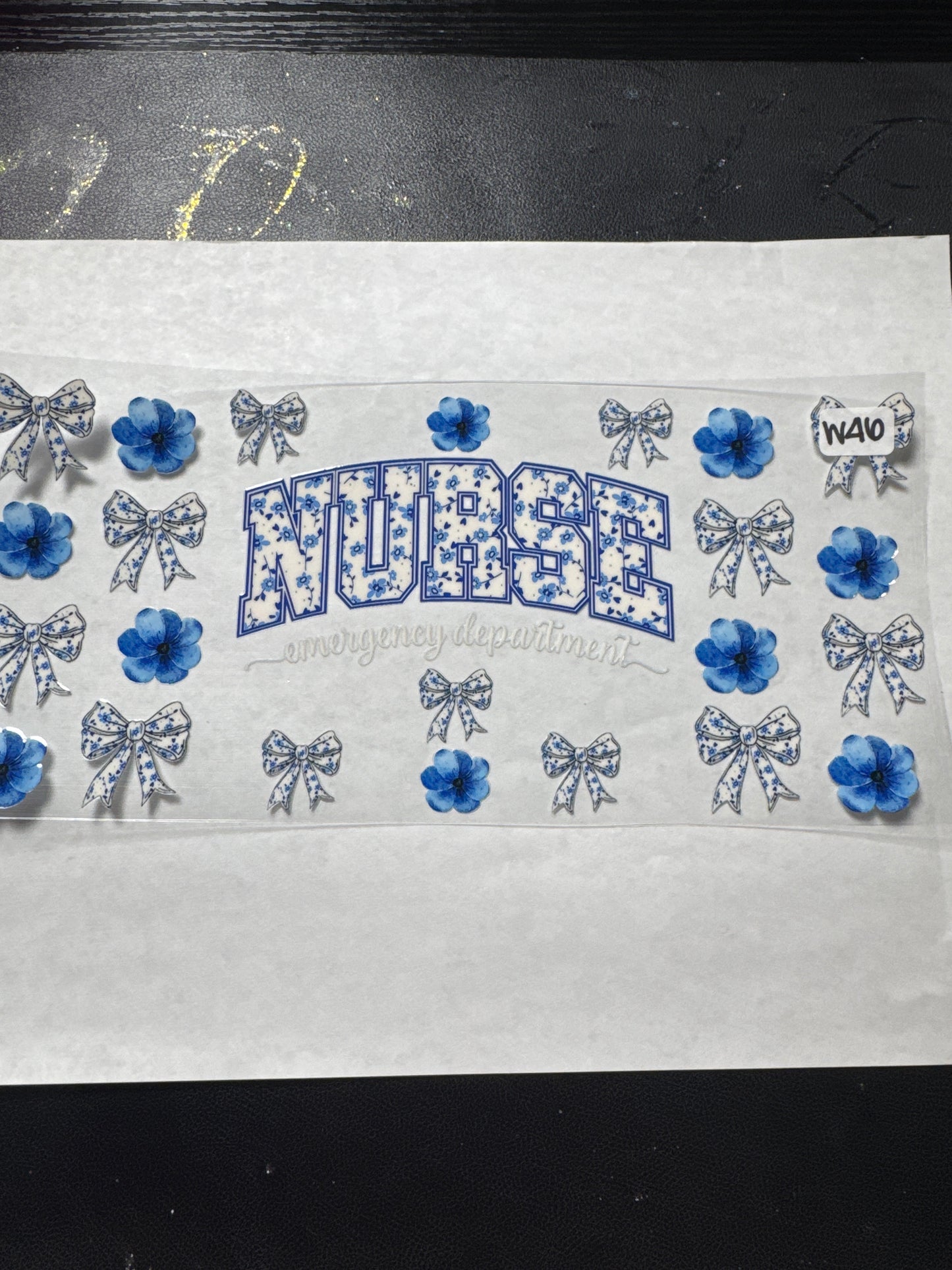 W 46 blue emergency department nurse uvdtf wrap with bows and flowers