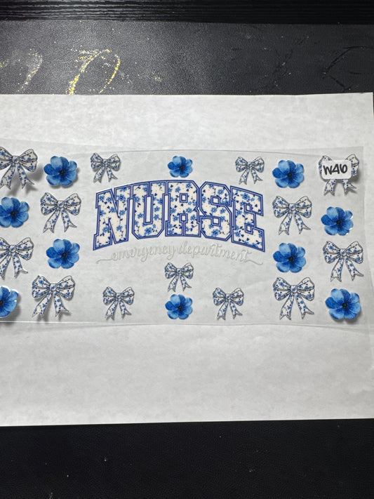 W 46 blue emergency department nurse uvdtf wrap with bows and flowers