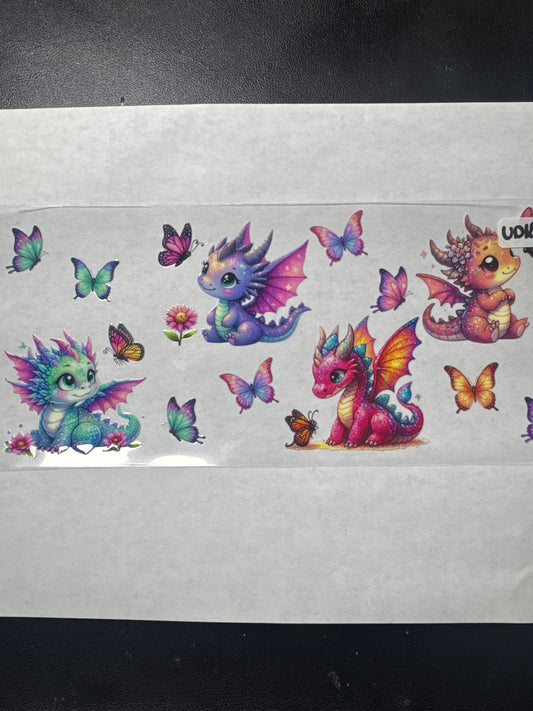 UD18 colorful baby dragons with butterfly uvdtf wrap