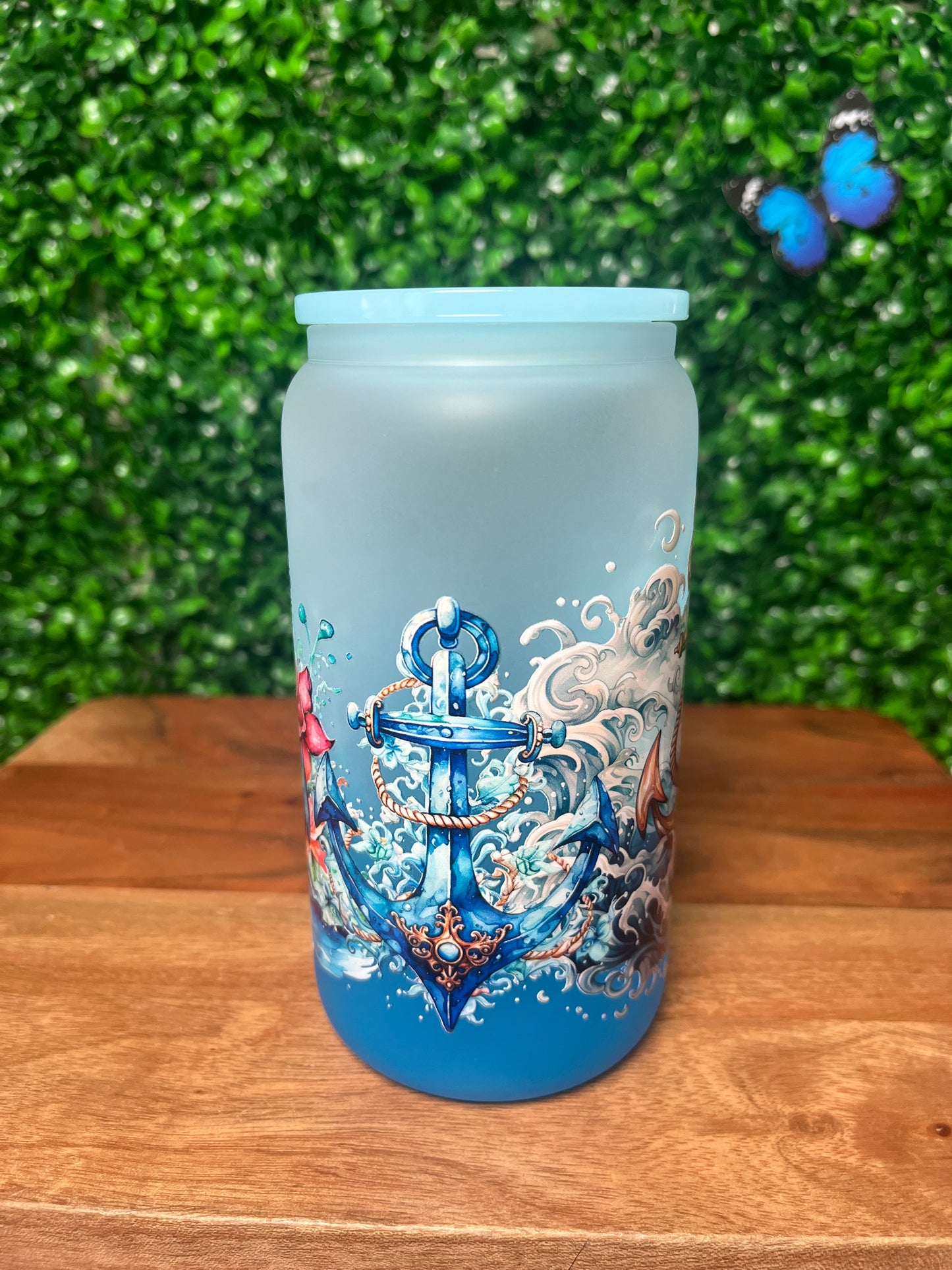 16oz Sea Anchor UVDTF Glass Cup