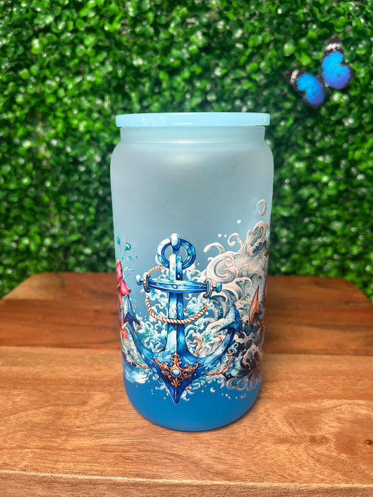 16oz Sea Anchor UVDTF Glass Cup