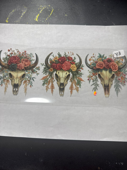 Y3 country western style floral skull uvdtf wrap
