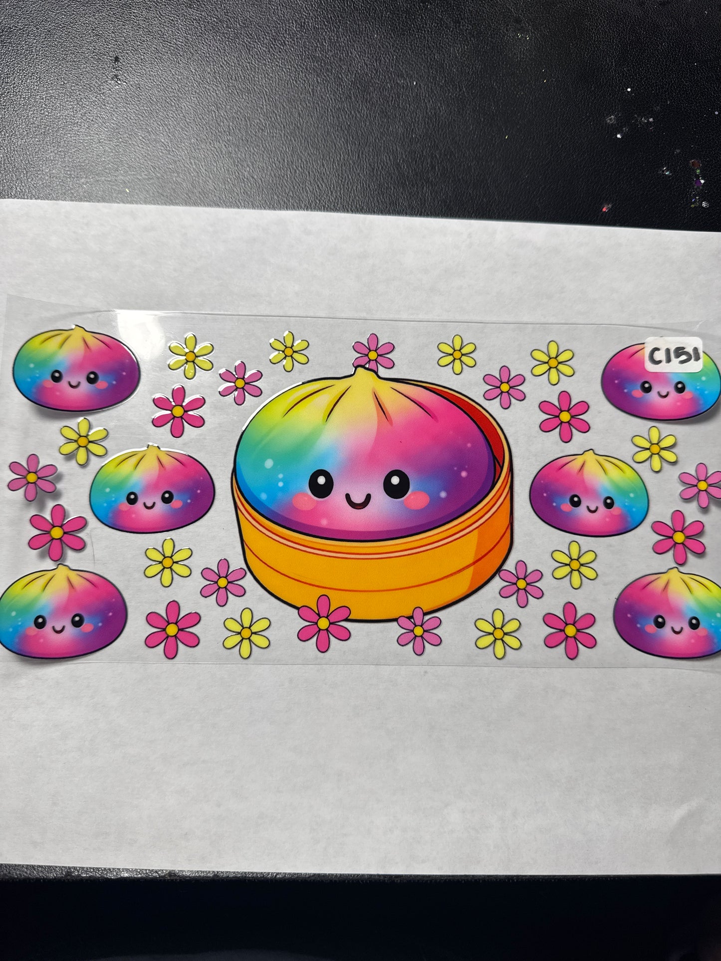 C151 rainbow dumpling and flowers uvdtf wrap