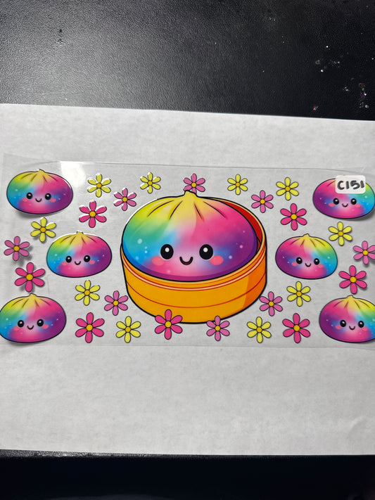 C151 rainbow dumpling and flowers uvdtf wrap