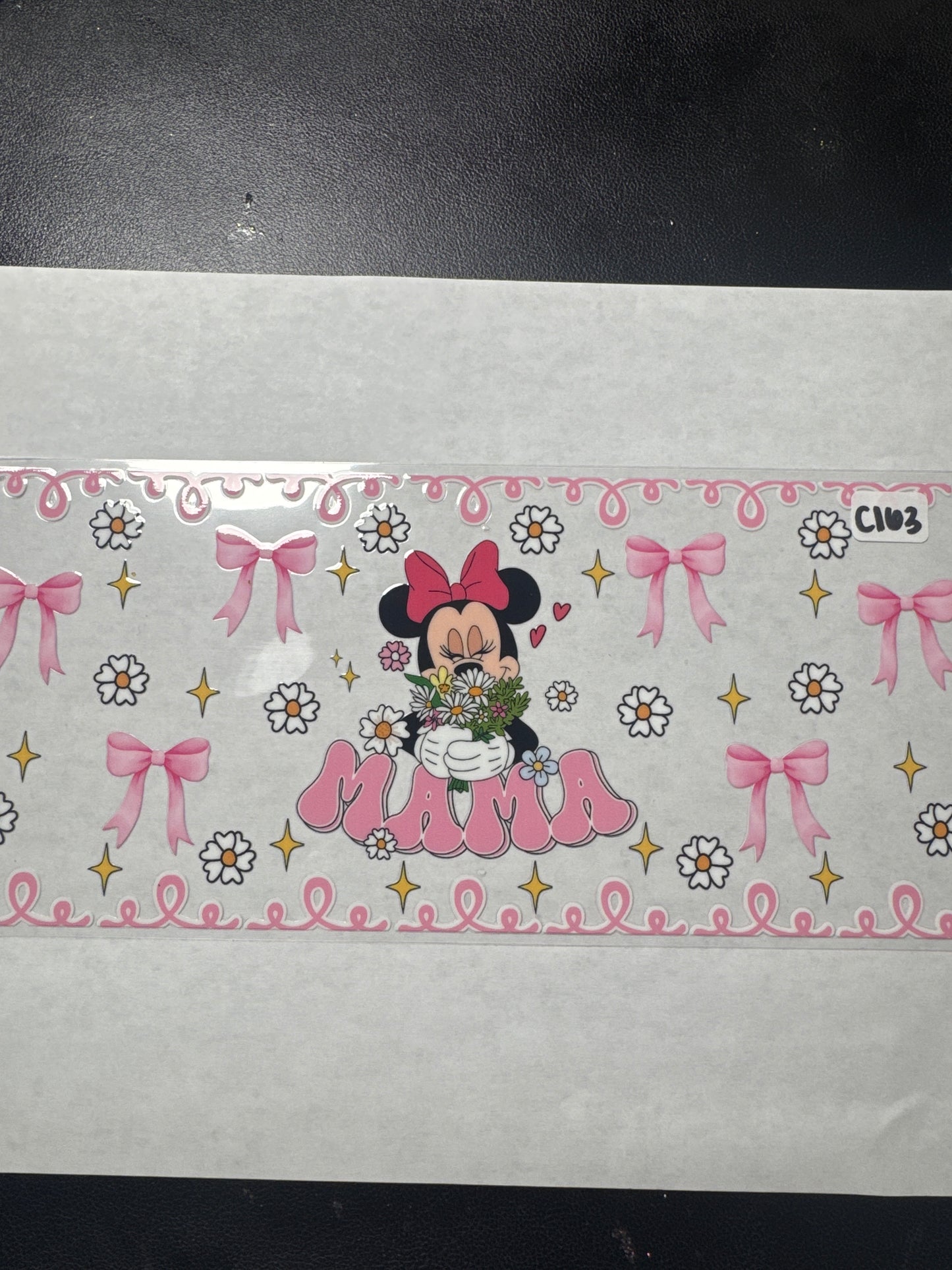 C163 mama pink mouse character with bows uvdtf wrap