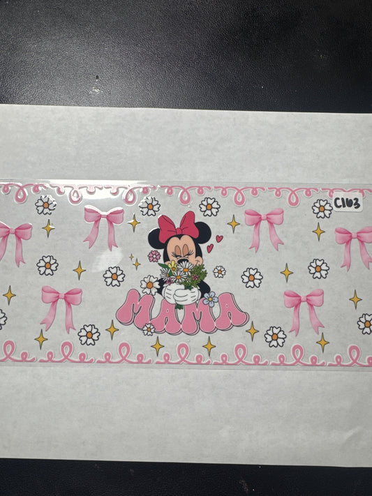 C163 mama pink mouse character with bows uvdtf wrap