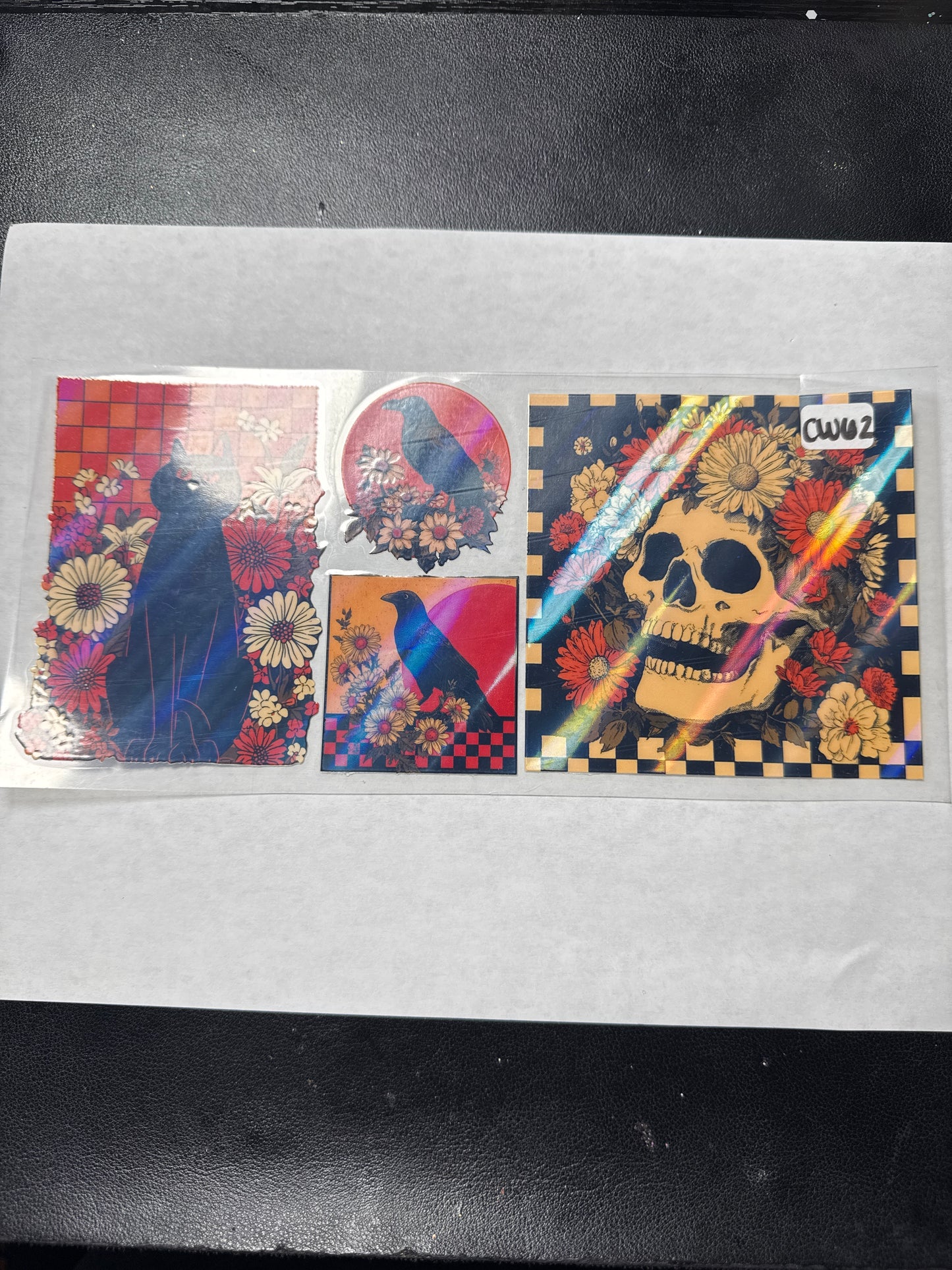 CW62 holographic cat, crow and skull uvdtf wrap