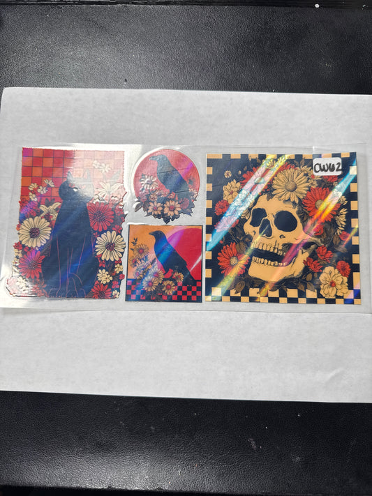 CW62 holographic cat, crow and skull uvdtf wrap